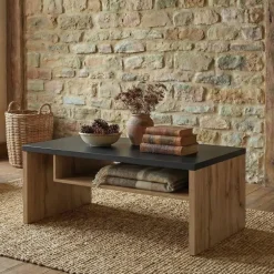 Tavolino da salotto 120x60cm con ripiano rovere nero Lolla