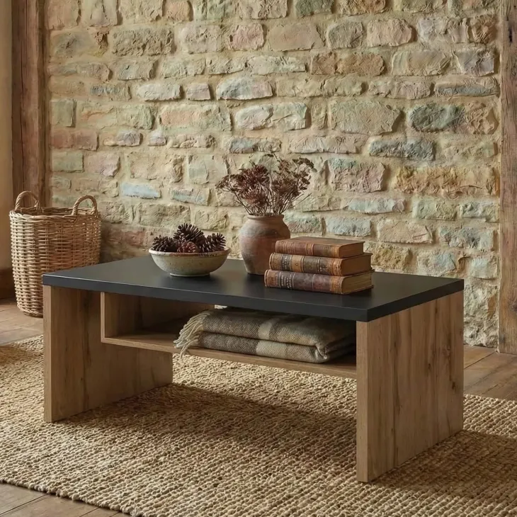Tavolino da salotto 120x60cm con ripiano rovere nero Lolla