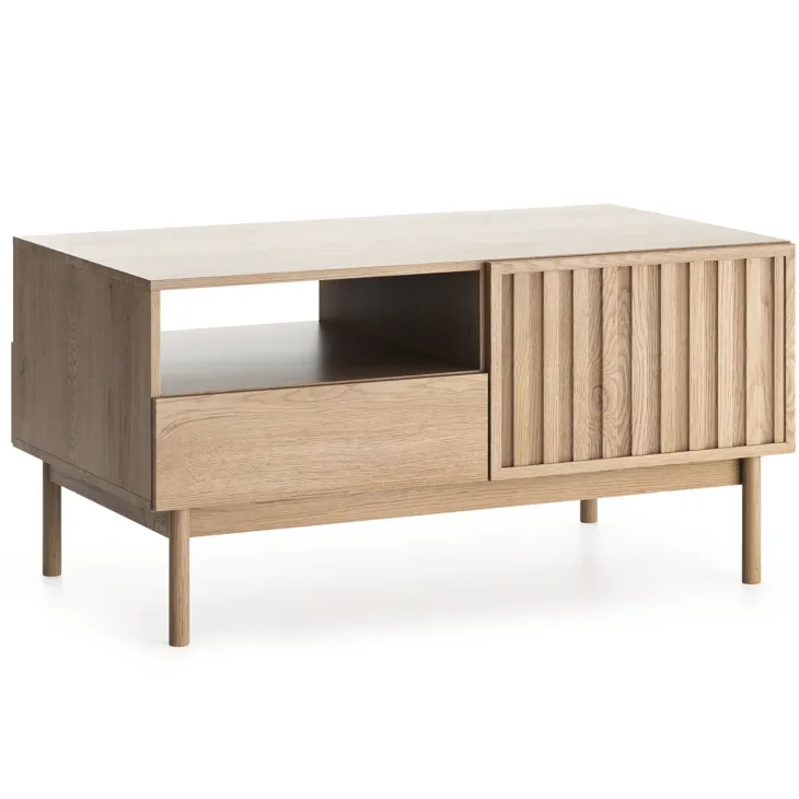 Tavolino da salotto 106x64cm design cannettato rovere Colby