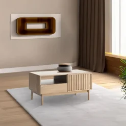 Tavolino da salotto 106x64cm design cannettato rovere Colby
