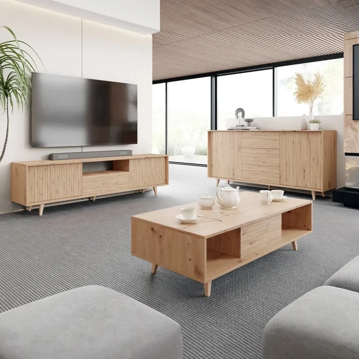 Tavolino da salotto 120x60cm design cannettato rovere Branch