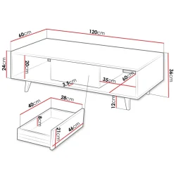 Tavolino da salotto 120x60cm design cannettato rovere Branch