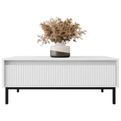 Tavolino da salotto 100x50cm design cannettato bianco Strike