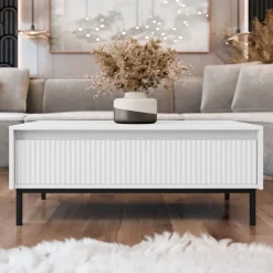 Tavolino da salotto 100x50cm design cannettato bianco Strike