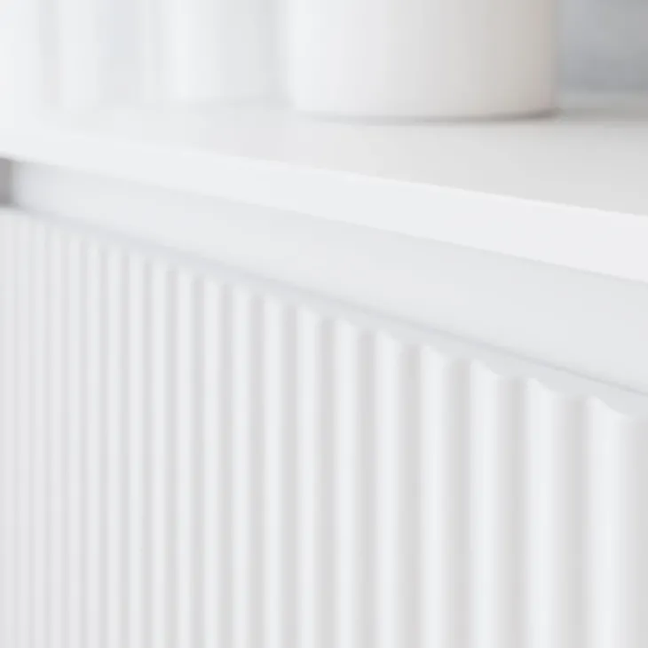 Tavolino da salotto 100x50cm design cannettato bianco Strike