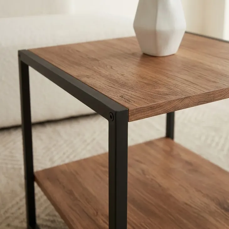 Tavolino da salotto 50x50cm industrial metallo rovere rustico Loft
