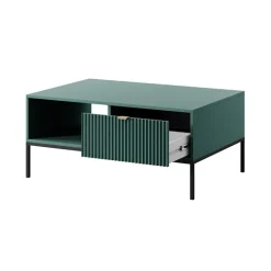 Tavolino da salotto 104x68cm moderno con cassetto cannettato verde Alisa