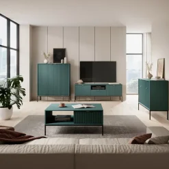 Tavolino da salotto 104x68cm moderno con cassetto cannettato verde Alisa