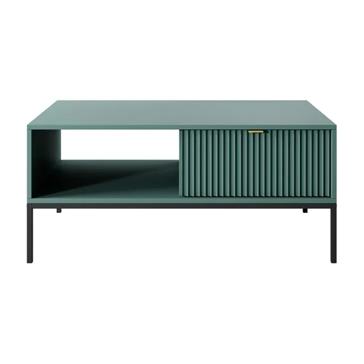 Tavolino da salotto 104x68cm moderno con cassetto cannettato verde Alisa
