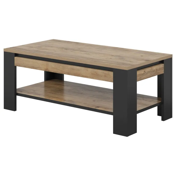 Tavolino da salotto 120x60cm moderno rovere rustico nero Ilyssa