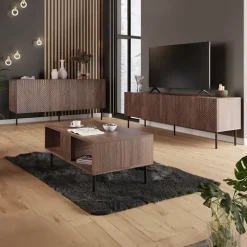 Tavolino da salotto 100x55cm noce scuro con frontali serigrafati Savanna