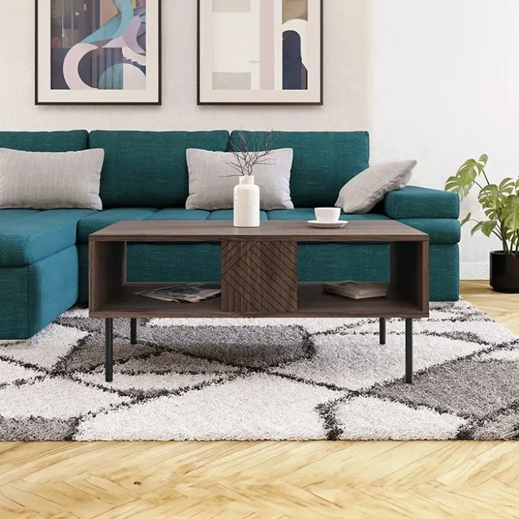 Tavolino da salotto 100x55cm noce scuro con frontali serigrafati Savanna