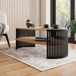 Tavolino da salotto 100x50cm ovale con ripiano rovere nero Elisera