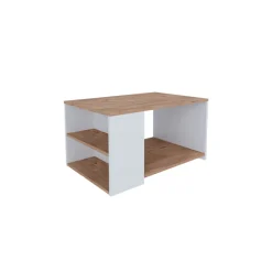 Tavolino da salotto 90x59cm 2 ripiani bianco rovere rustico Luzon