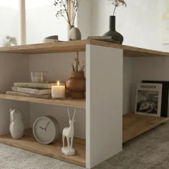 Tavolino da salotto 90x59cm 2 ripiani bianco rovere rustico Luzon