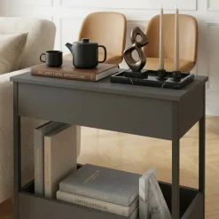 Tavolino da salotto 70x35cm 2 ripiani industrial metallo antracite Loft