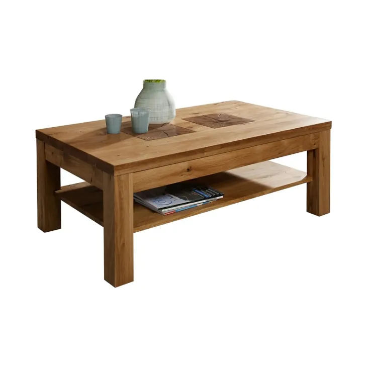 Tavolino da salotto 118x70cm 1 ripiano a vista legno massello quercia Ebania