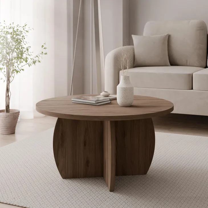 Tavolino da salotto 74x74cm rotondo noce Koda