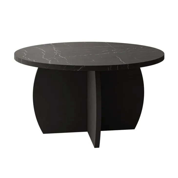 Tavolino da salotto 74x74cm rotondo effetto marmo nero Koda