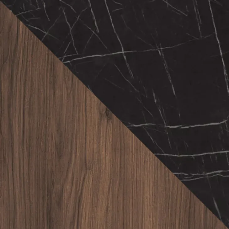 Tavolino da salotto 97x60cm 2 vani a giorno piano effetto marmo nero noce Caliva