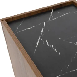 Tavolino da salotto 97x60cm 2 vani a giorno piano effetto marmo nero noce Caliva