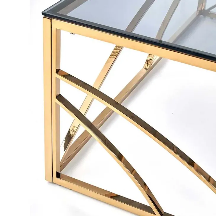 Tavolino da salotto 120x60cm vetro acciaio cromato oro Cuvel Gold