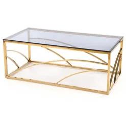 Tavolino da salotto 120x60cm vetro acciaio cromato oro Cuvel Gold
