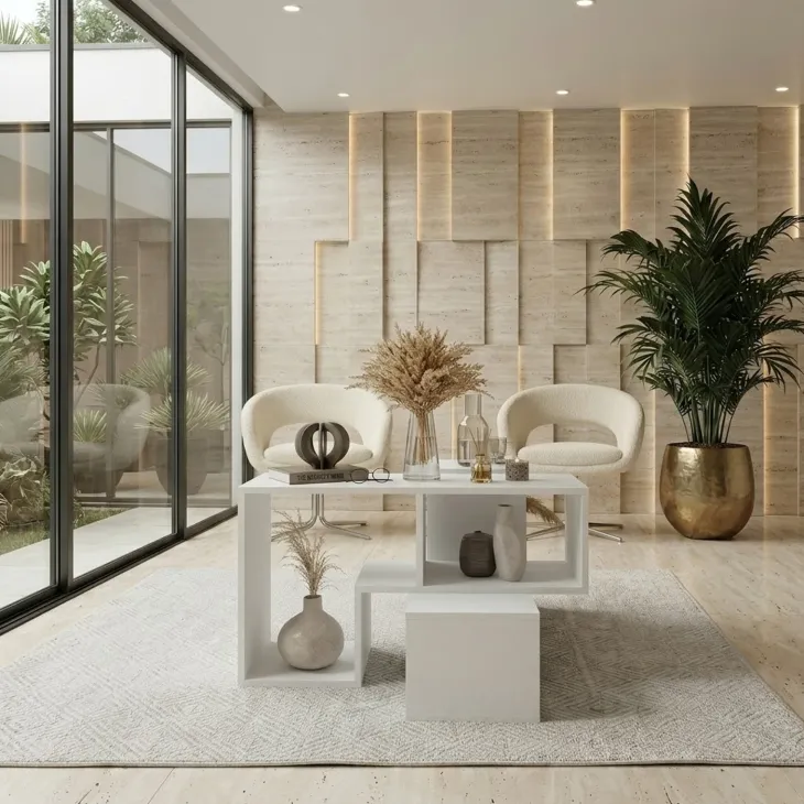 Tavolino da salotto 91x54h cm 4 vani a vista moderno multifunzione bianco Camaleo