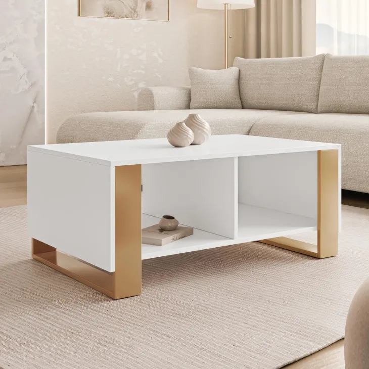 Tavolino salotto 95x60cm bianco oro Reflex
