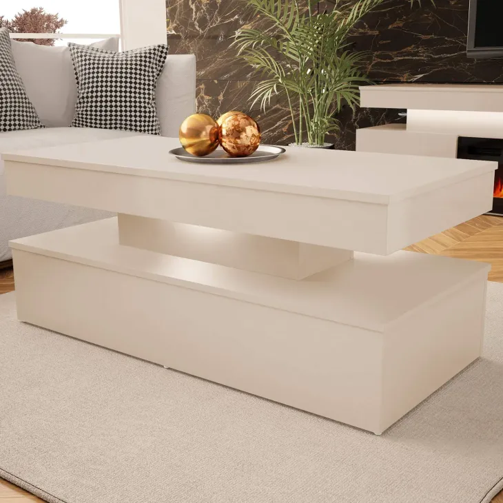 Tavolino salotto 120x55cm con LED beige cashmere Lumus