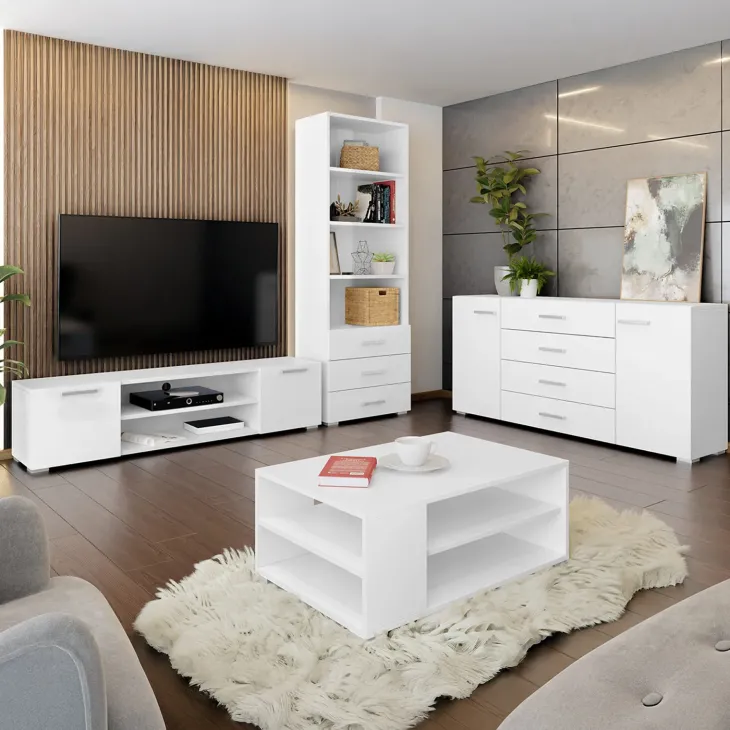 Tavolino salotto 100x65cm design moderno 2 ante bianco Pastello