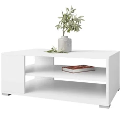 Tavolino salotto 100x65cm design moderno 2 ante bianco Pastello