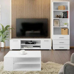 Tavolino salotto 100x65cm design moderno 2 ante bianco Pastello