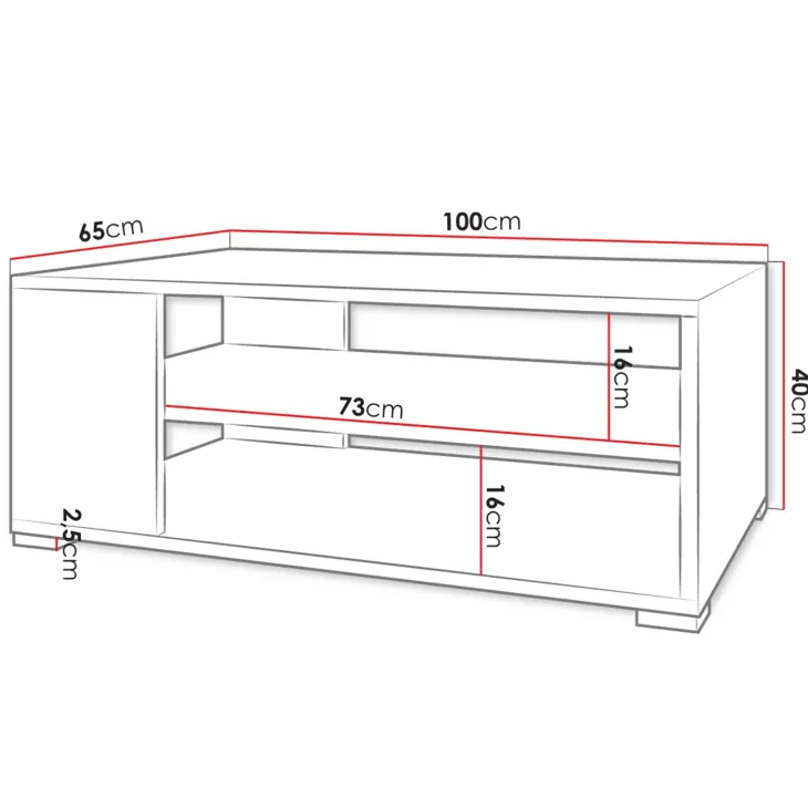 Tavolino salotto 100x65cm design moderno 2 ante bianco Pastello