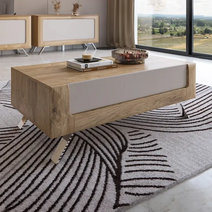 Tavolino 110x65cm da salotto 1 cassetto rovere tortora lucido Jumbo