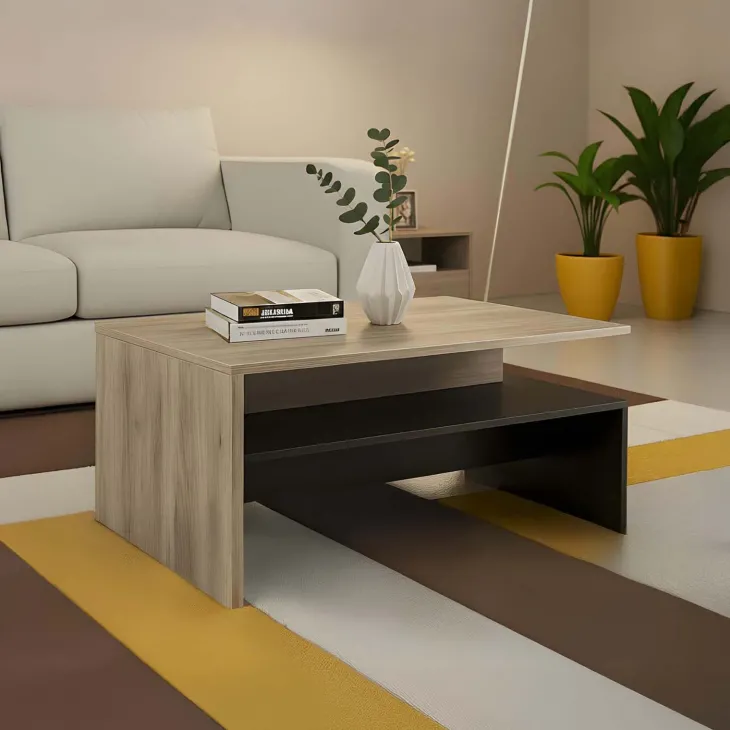 Tavolino 100x60cm da salotto design rovere e nero Emotion Gihome®
