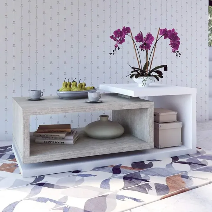 Tavolino 120x60cm da salotto design bianco cemento Megan Gihome®