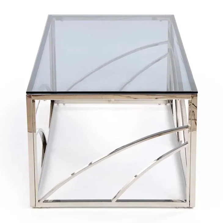 Tavolino 120x60cm da salotto vetro acciaio cromato Cuvel Silver