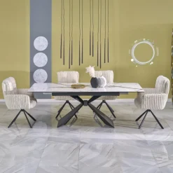 Tavolo allungabile 180/230cm effetto marmo bianco nero Silvano