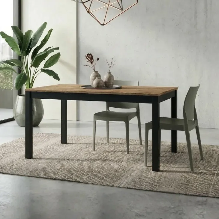 Tavolo allungabile 140/200 cm industrial rovere rustico metallo ossido Alanda