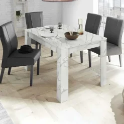 Tavolo allungabile 137/185cm moderno effetto marmo bianco Viking