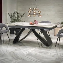 Tavolo allungabile 180/260cm moderno effetto marmo bianco lucido nero Novellino