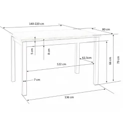 Tavolo allungabile 140/220cm rettangolare rovere nodato bianco Ace
