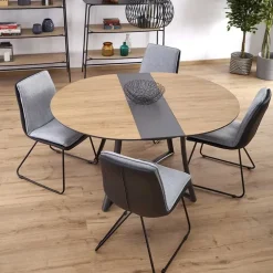 Tavolo allungabile 118/148cm rotondo rovere antracite nero Ortensia Gihome®