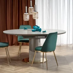 Tavolo allungabile 120/160cm rotondo marmo grigio oro Ticino
