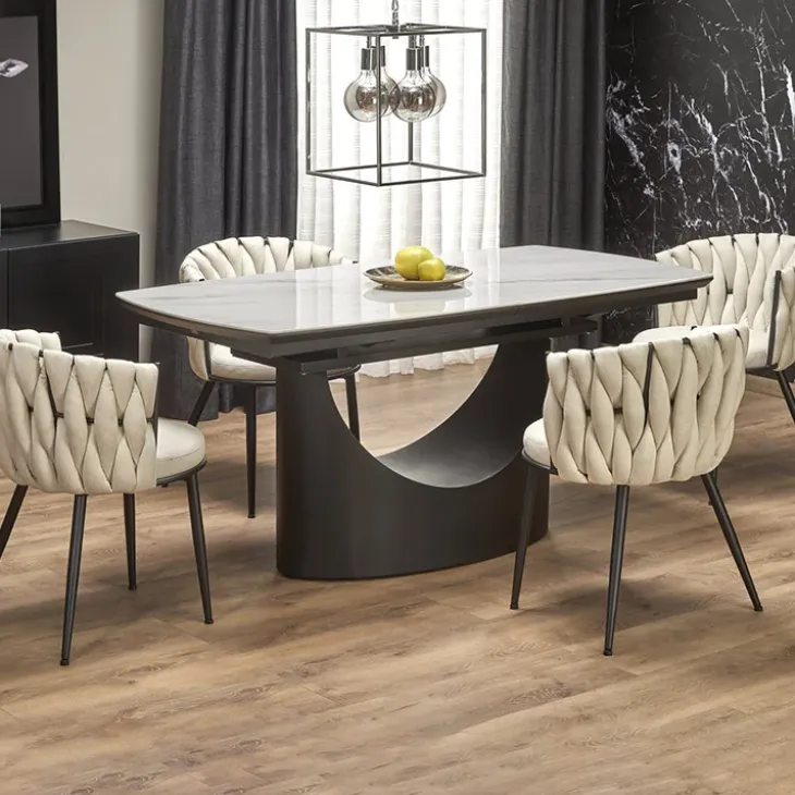 Tavolo allungabile moderno 160/220cm marmo bianco nero Isaia