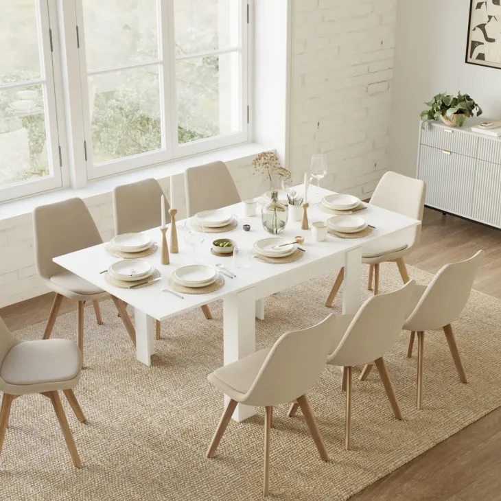 Tavolo allungabile 90x90cm moderno a libro bianco frassinato Calla
