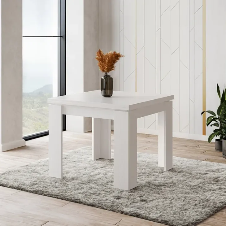 Tavolo allungabile 90x90cm moderno a libro bianco frassinato Calla
