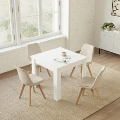Tavolo allungabile 90x90cm moderno a libro bianco frassinato Calla