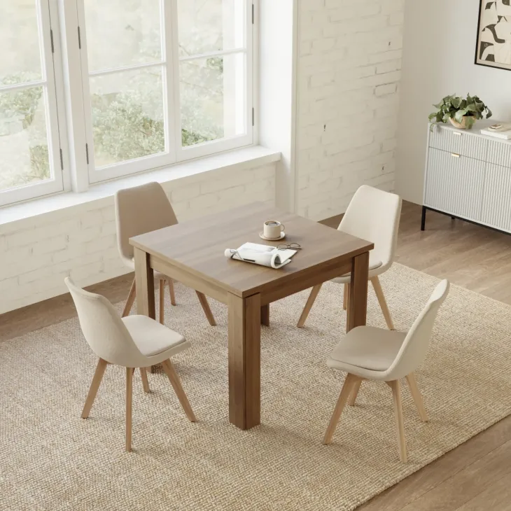 Tavolo allungabile 90x90cm moderno a libro noce Calla